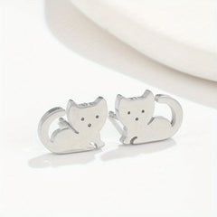 2pcs Men's Stainless Steel Cat Earrings