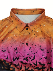 Halloween Casual Blouse Women's Plus Ombre Bat Print Long Sleeve Shirt