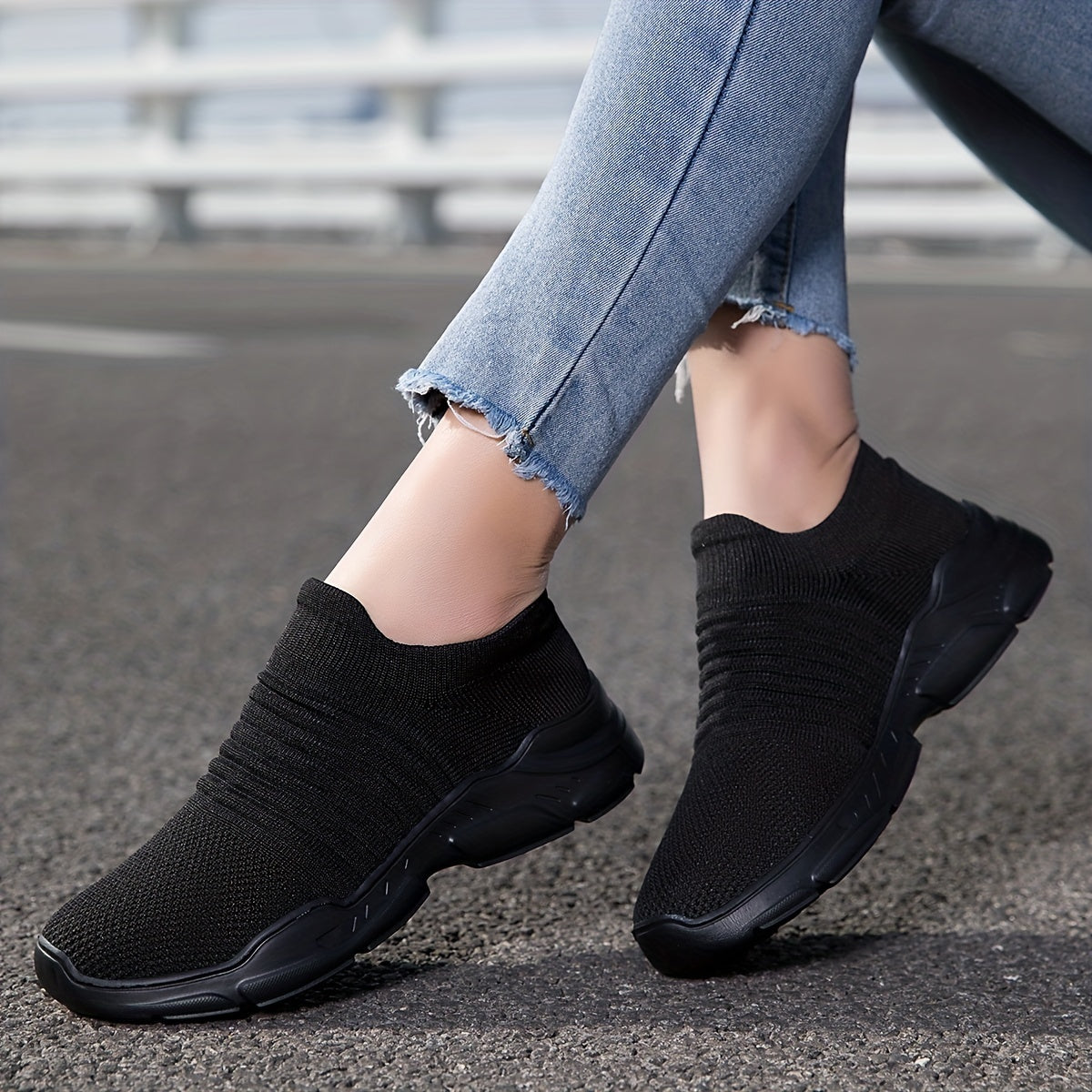 Women's Breathable Knit Sneakers Casual Slip On Outdoor Shoes Lightweight