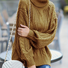  Solid Cable Long Sleeve Turtle Neck Sweater