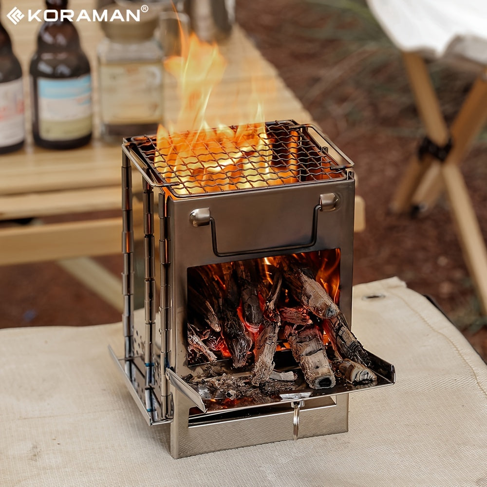 KORAMAN Portable Folding Wood Burning Camp Stove with Grill