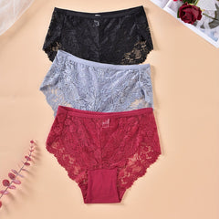 3pk Plus Size Floral Lace Stretchy Panties Set