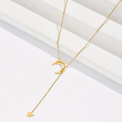 Stainless Steel Moon Star Pendant Necklace 14K Plated Neck Jewelry Gift