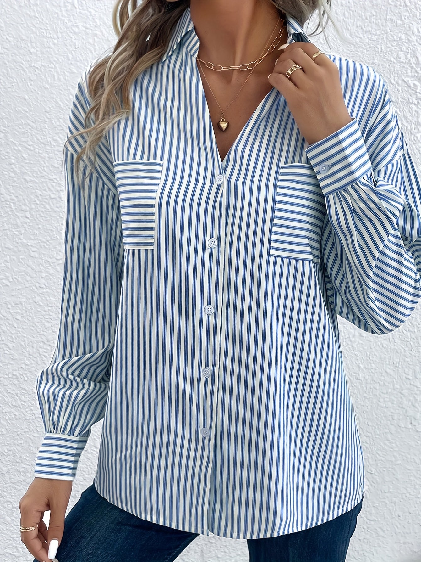  Stripe Print Long Sleeve Button Up Shirt