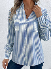  Stripe Print Long Sleeve Button Up Shirt