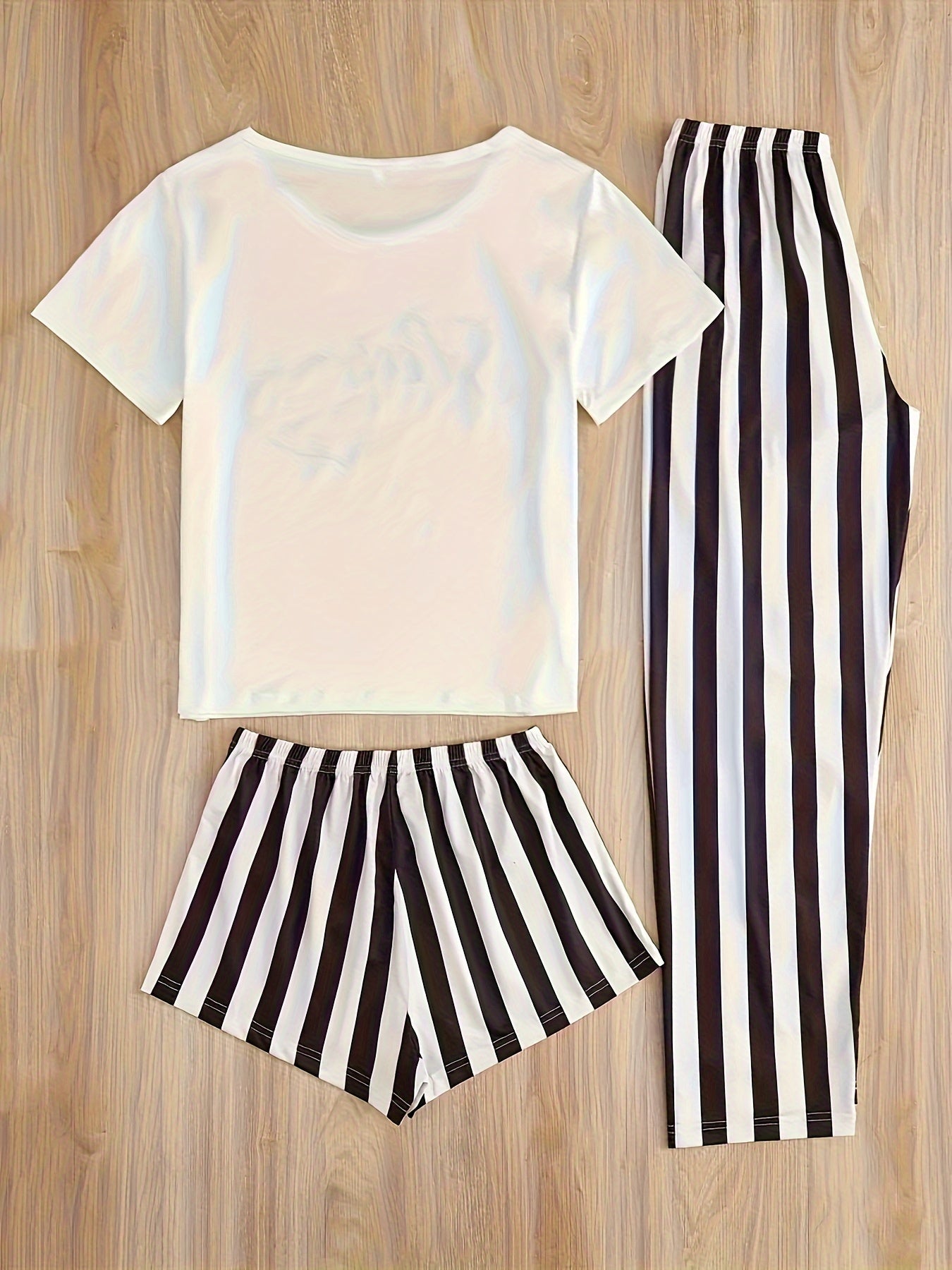 Casual Loungewear Set Women's Plus Graphic Tee & Stripe