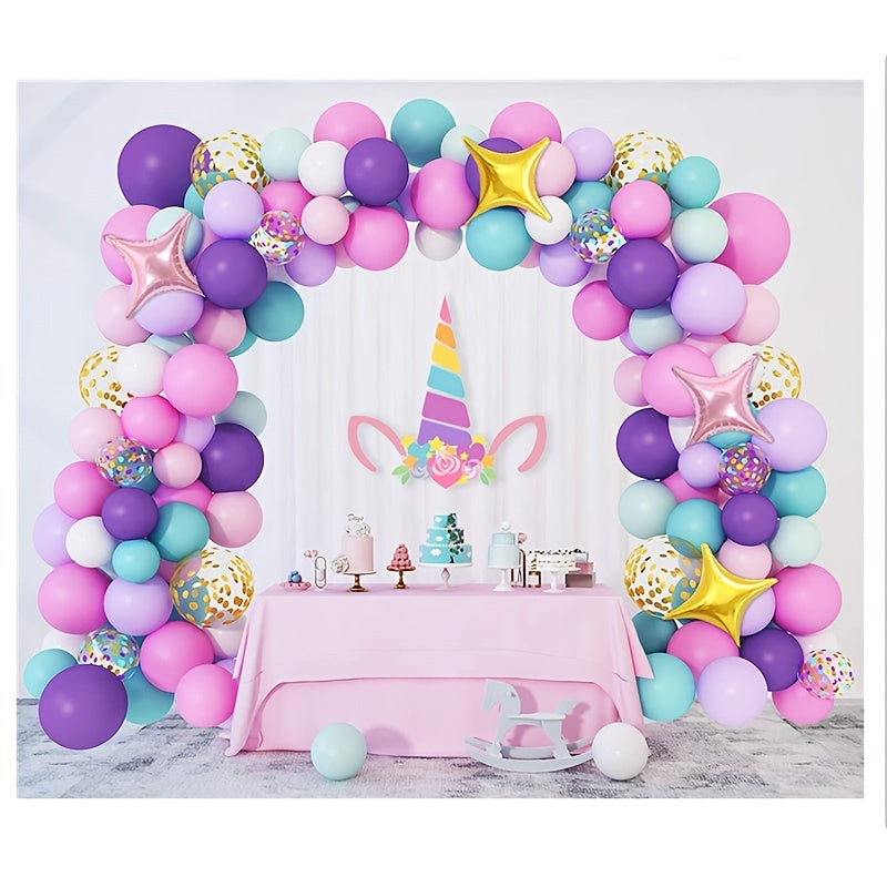 Unicorn Balloon Arched Wreath Set Confetti Light Purple Water Pink Balloon Set