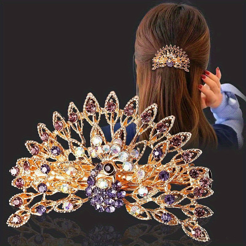 Alloy Peacock Shaped Barrette Glitter Rhinestone Hair Clip Vintage Hair Clip