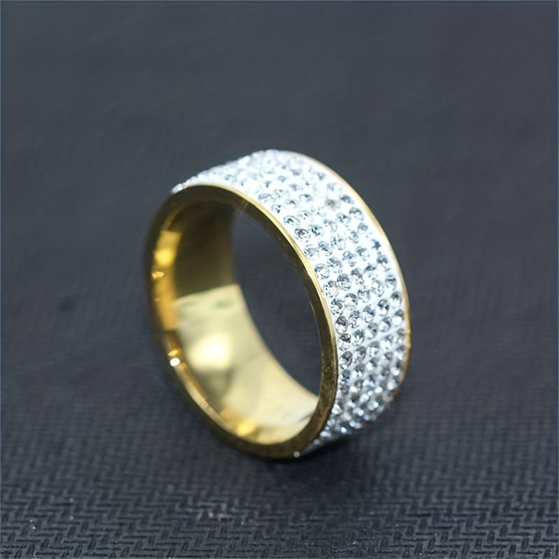 Men's Silver & Golden Zircon Ring - Round Inlaid