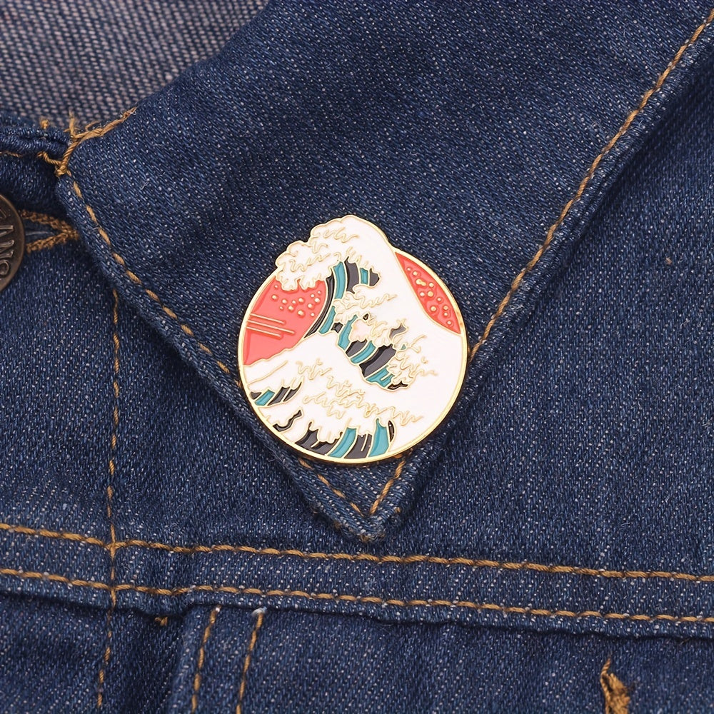 Trendy Cartoon Mountain & Sea Circular Pin for Girls