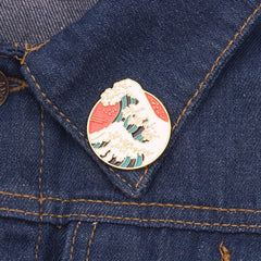 Trendy Cartoon Mountain & Sea Circular Pin for Girls