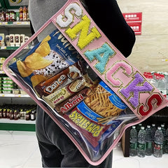 Chenille Letter Patch PVC Pouch Zipper Transparent Cosmetic Bag
