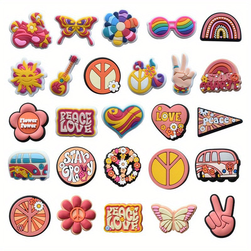26pcs Pink Cartoon PVC Shoes Charms Flowers Buckles For Corcs DIY