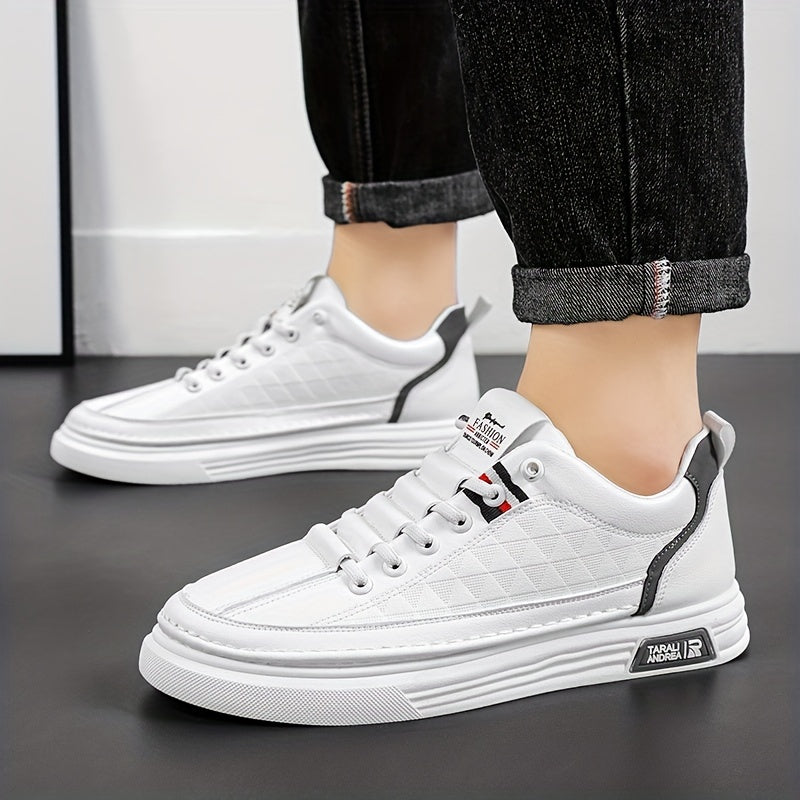 Men's Lace-up Sneakers Easy Clean PU Leather Skate Shoes Good Traction