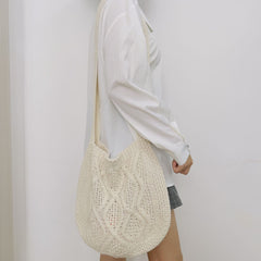 Casual Large Capacity Knitted Bag Solid Crochet Shoulder Bag