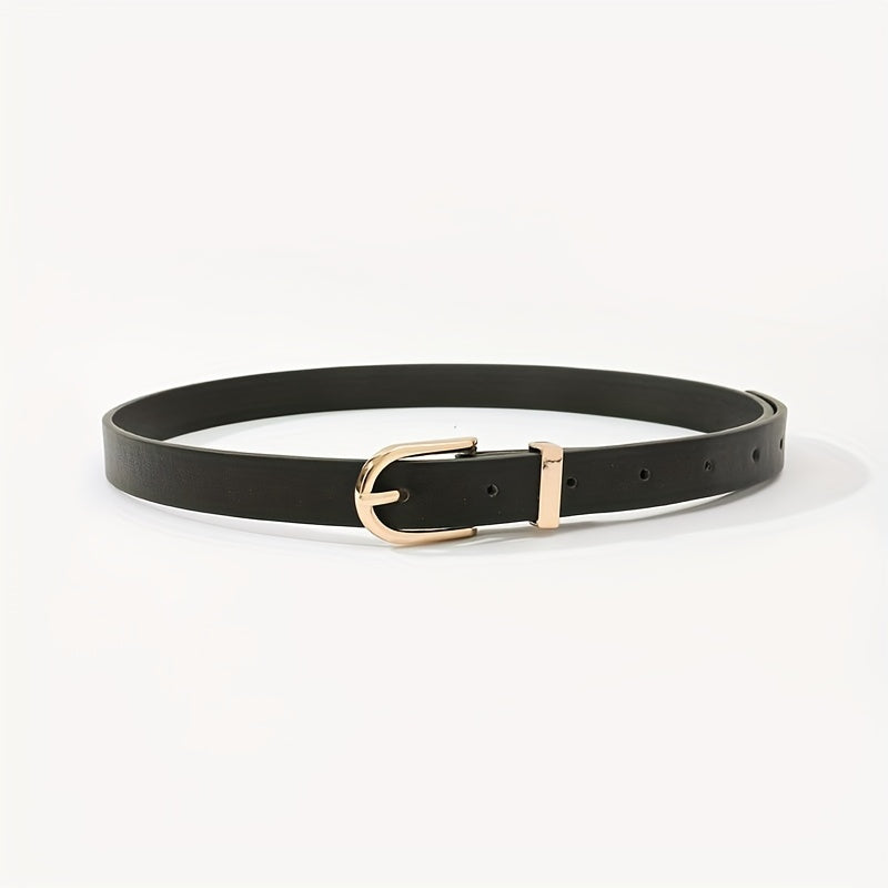 Golden Oval Pin Buckle Belt PU Leather Thin Belt Dress Girdle For Women