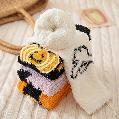 5 Pairs Cute Cartoon Print & Fuzzy Warm Halloween Socks