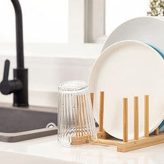 Bamboo Kitchen Organizer Plate Bowl Cup Pot Lid Cutting Board Drain Rack