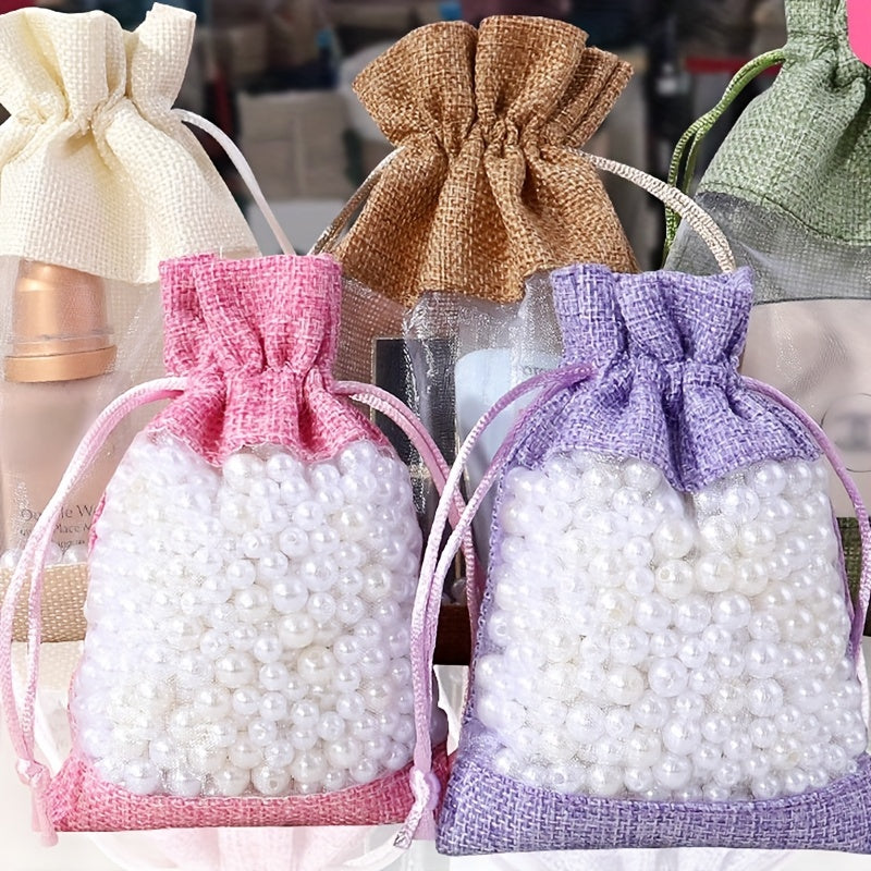12pcs Makeup Storage Jute Bag Drawstring Gift Bag Linen Bundle Pocket
