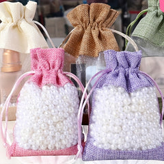 12pcs Makeup Storage Jute Bag Drawstring Gift Bag Linen Bundle Pocket