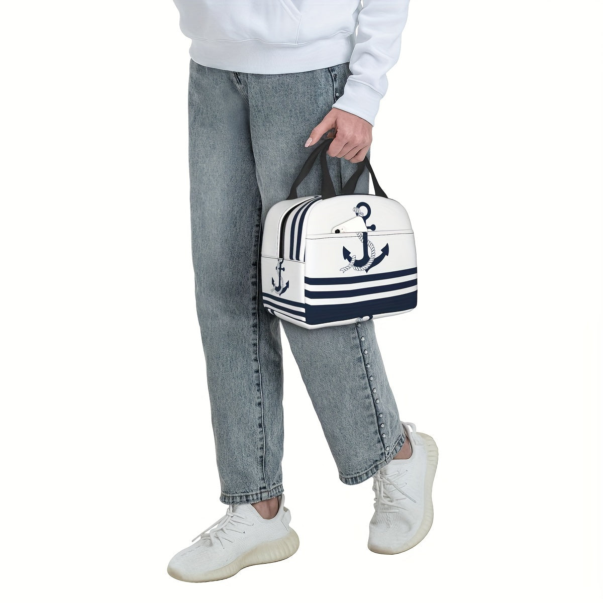 Nautical Anchors Insulated Lunch Bag & Stripes Waterproof Tote