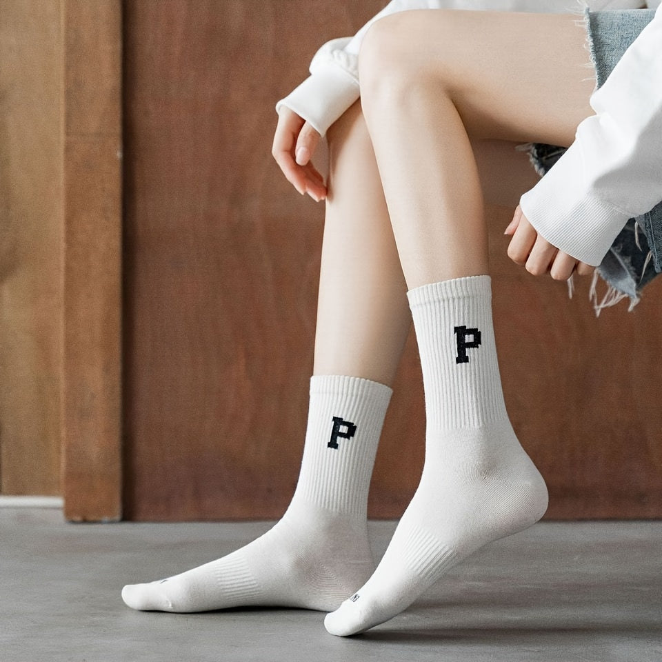 Women's Letter Print Mid Tube Socks