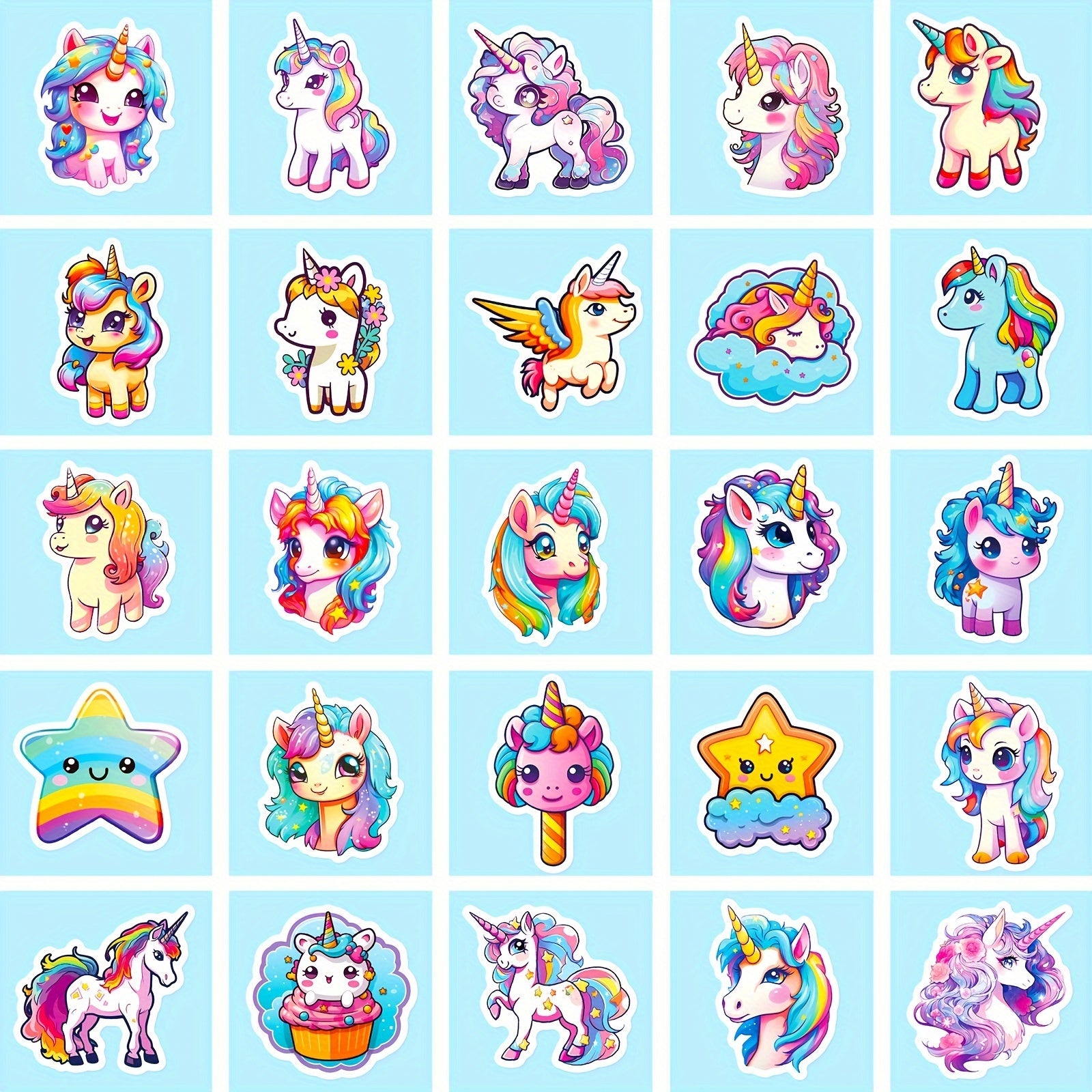 100pcs Rainbow Unicorn Sticker Pack for Laptops Phones Suitcases