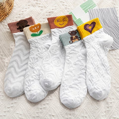 5 Pairs Cartoon Print Socks & 3D Textured Short Socks Women's Stockings