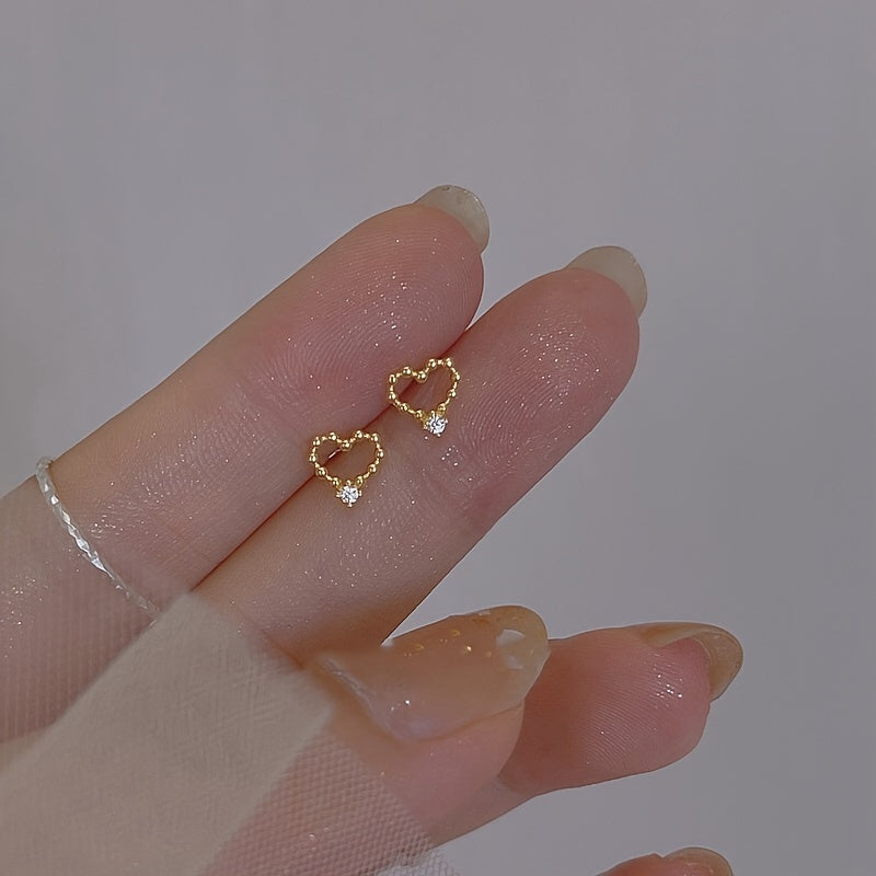 Delicate Hollow Heart Shape Stud Earrings 14K Plated