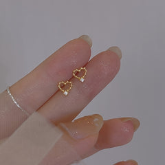 Delicate Hollow Heart Shape Stud Earrings 14K Plated