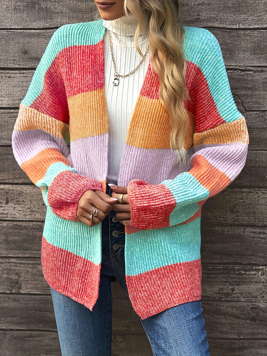  Colorblock Long Sleeve Cardigan