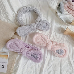 Soft Plush Bowknot Headband Elastic Headband for Spa Makeup