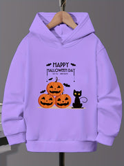 Cute Kitty and Pumpkin Halloween Hoodie for Girls