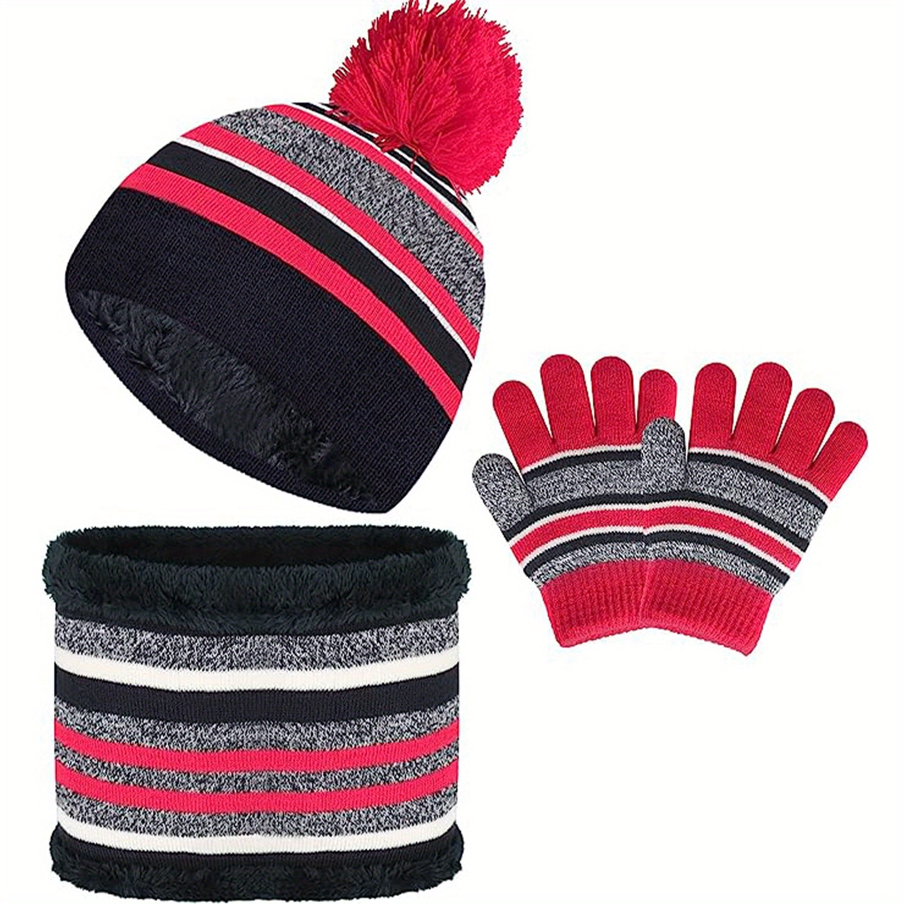 Kids Winter Beanie Hat Scarf Gloves Set