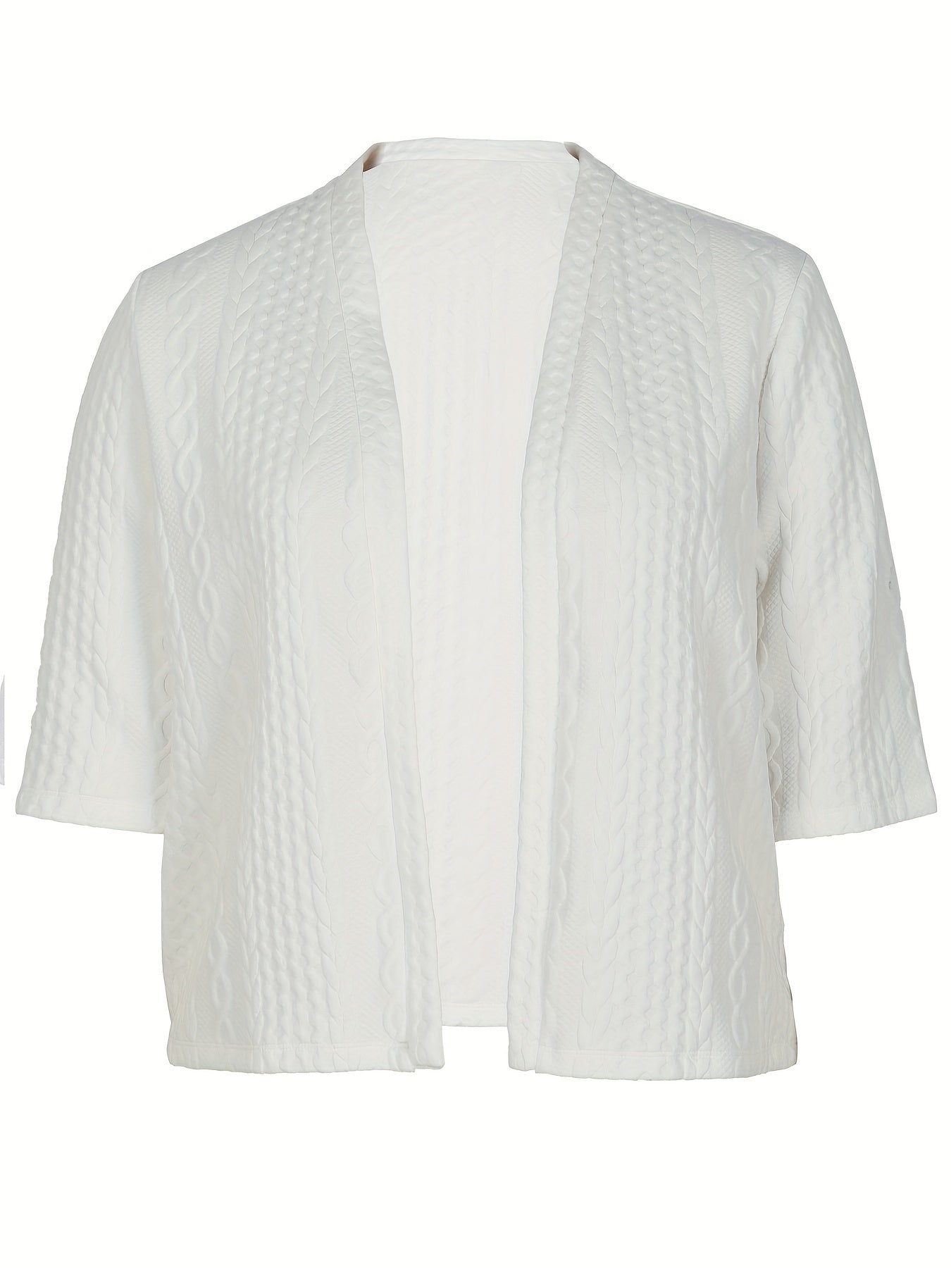  Solid Cable Half Sleeve Open Front Cardigan