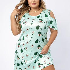  Avocado Cold Shoulder Nightdress Round Neck Sleep Dress