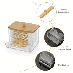 Acrylic Q Tip Dispenser with Bamboo Lid