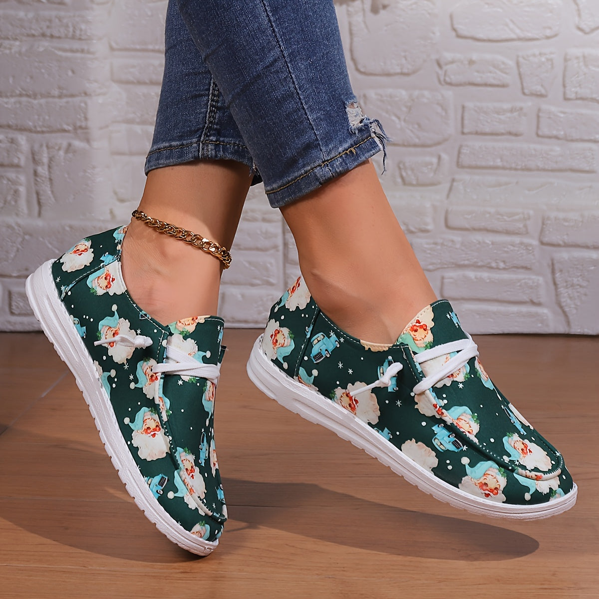 Santa Claus Cartoon Christmas Casual Skate Shoes