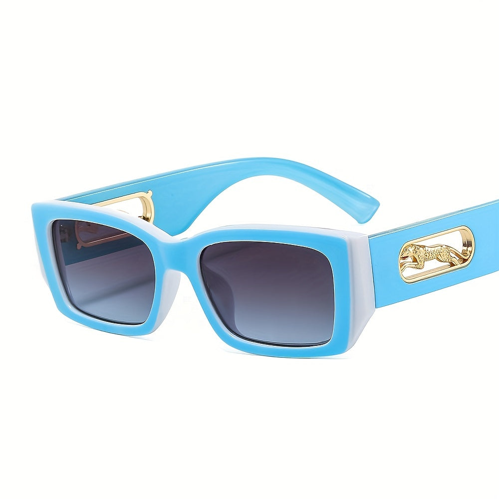 Square Frame Sunglasses Leopard Hollow Temple Eyewear UV400