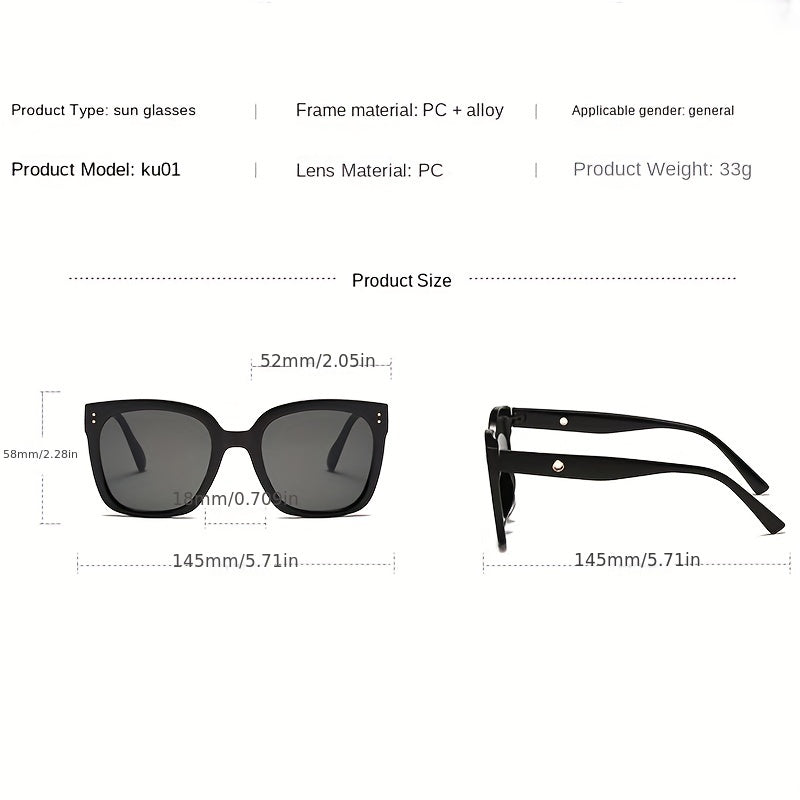 Square Sunglasses Rivet Decor Sun Shades Driving Beach Travel