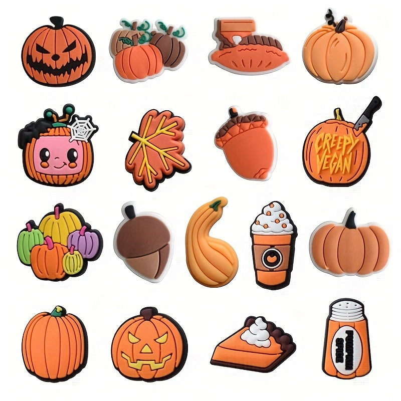 17pcs Halloween Pumpkin Shoe Charms for Clogs Sandals PVC Shoe Decorations
