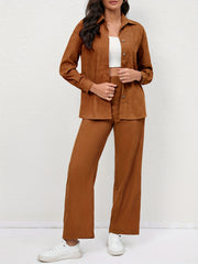 Casual Corduroy 2-Piece Set Long Sleeve Shirt & Pants Outfit