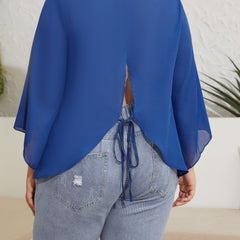  Solid Half Flare Sleeve Blouse