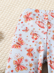 2pcs Butterfly & Flowers Print Leggings Set For Toddler Girls