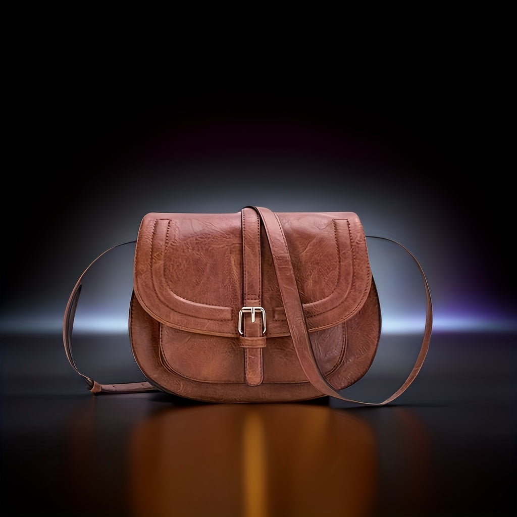 Vintage Flap Saddle Crossbody Bag Retro PU Leather Shoulder Bag