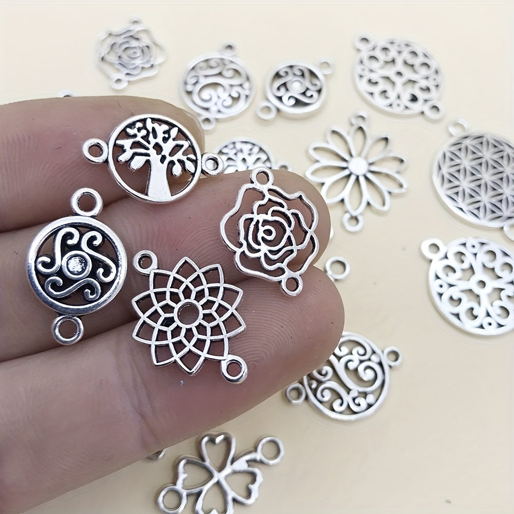 20pcs Antique Silver Flower Connector Charms Pendants for Jewelry Making