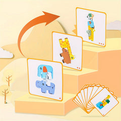 Wooden Animal Sorting & Stacking Blocks Game w/10 Challenge Cards
