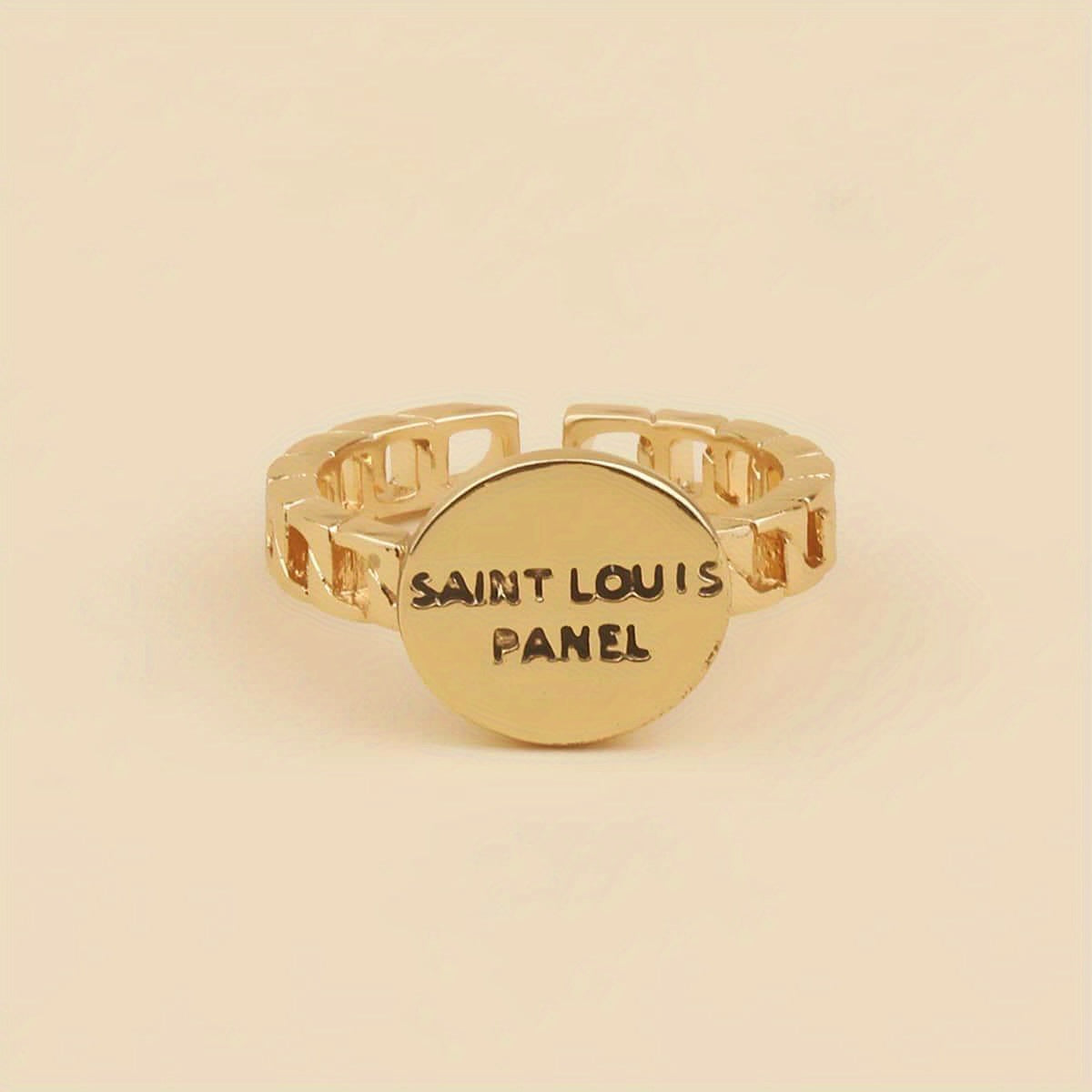 Vintage Letter Carved Ring Chain Structure Adjustable Open Ring