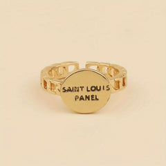 Vintage Letter Carved Ring Chain Structure Adjustable Open Ring