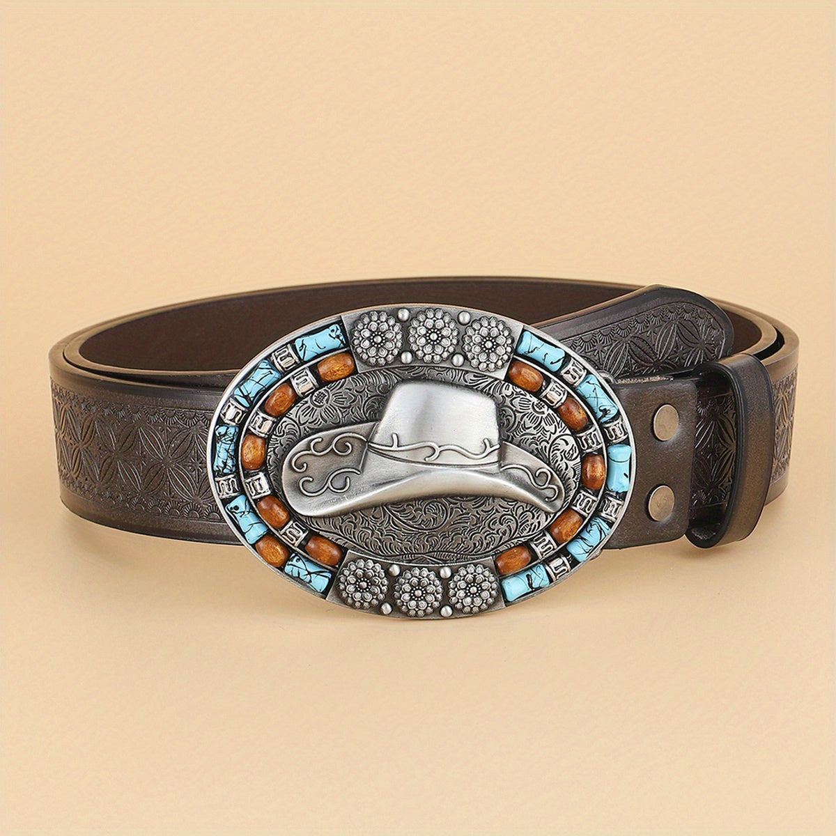 Men's Casual Western Cowboy Hat Pattern Belt Retro Accessory